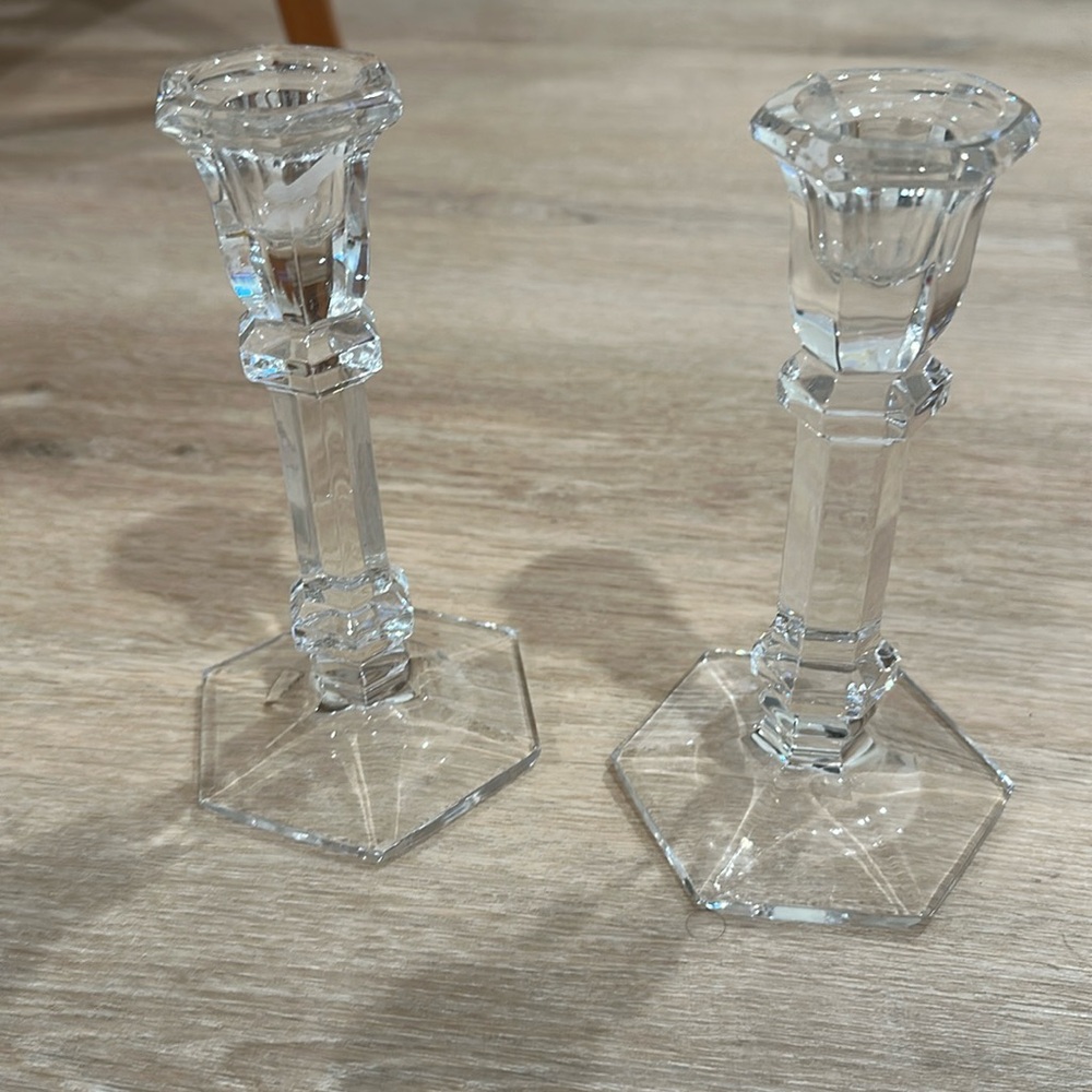 Set of 2 Clear Glass Luxe Glam Candlestick Holder vintage antique centerpiece